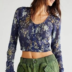 We The Free (Free People) - Angelina Top in Indigo Combo - Size XS